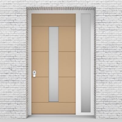 7.single Door With Right Side Panel 4 Horizontal Lines With Central Glass Light Ivory (ral1015)