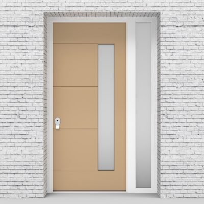 7.single Door With Right Side Panel 4 Horizontal Lines With Hinge Side Glass Light Ivory (ral1015)