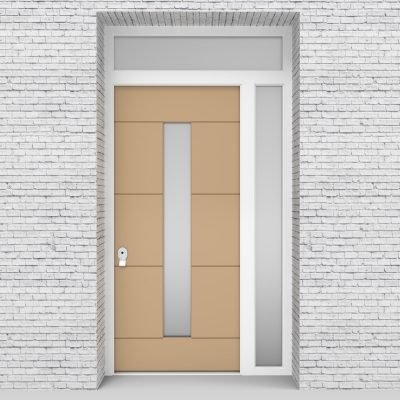 7.single Door With Right Side Panel And Transom 4 Horizontal Lines With Central Glass Light Ivory (ral1015)