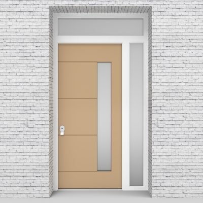 7.single Door With Right Side Panel And Transom 4 Horizontal Lines With Hinge Side Glass Light Ivory (ral1015)