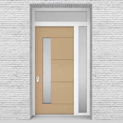 7.single Door With Right Side Panel And Transom 4 Horizontal Lines With Lock Side Glass Light Ivory (ral1015)