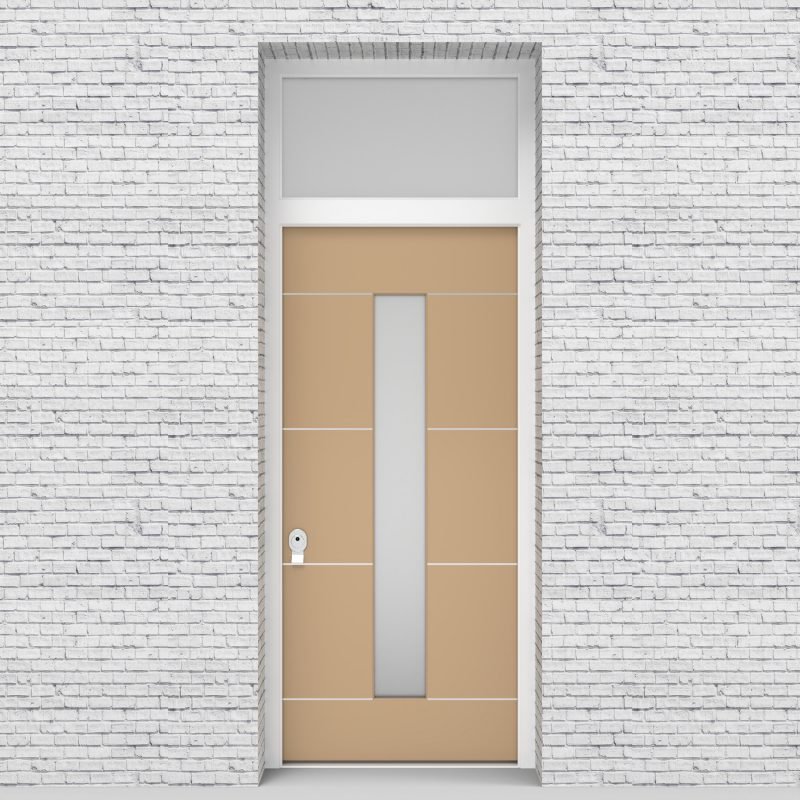 7.single Door With Transom 4 Aluminium Inlays With Central Glass Light Ivory (ral1015)
