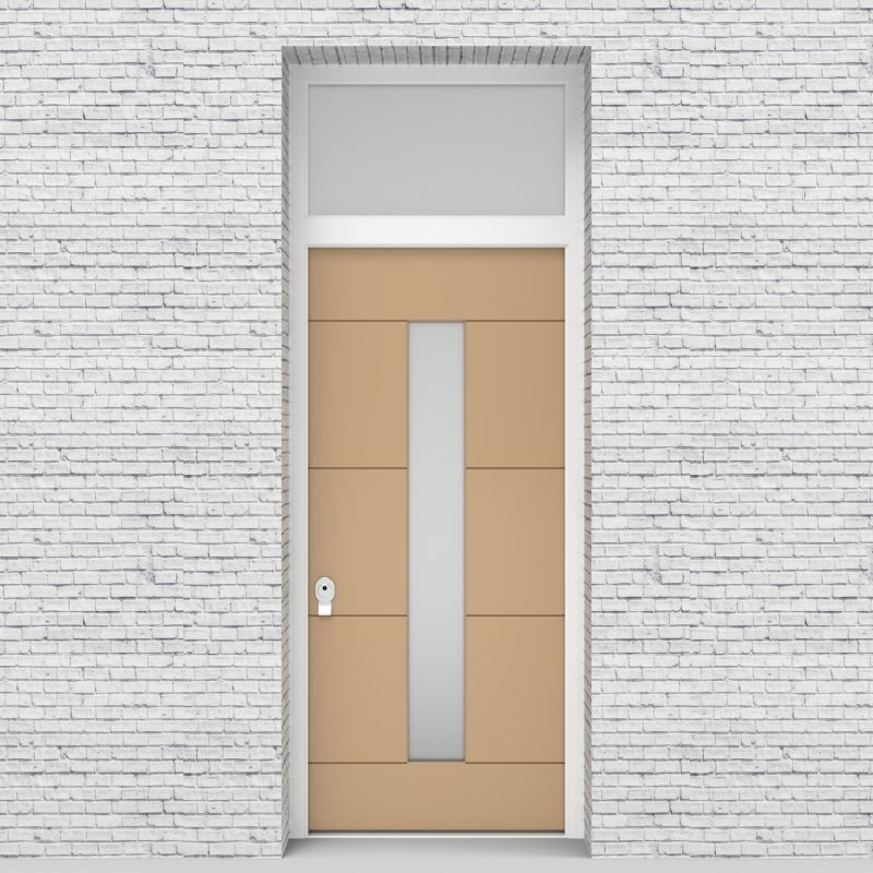 7.single Door With Transom 4 Horizontal Lines With Central Glass Light Ivory (ral1015)