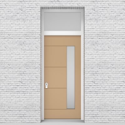 7.single Door With Transom 4 Horizontal Lines With Hinge Side Glass Light Ivory (ral1015)
