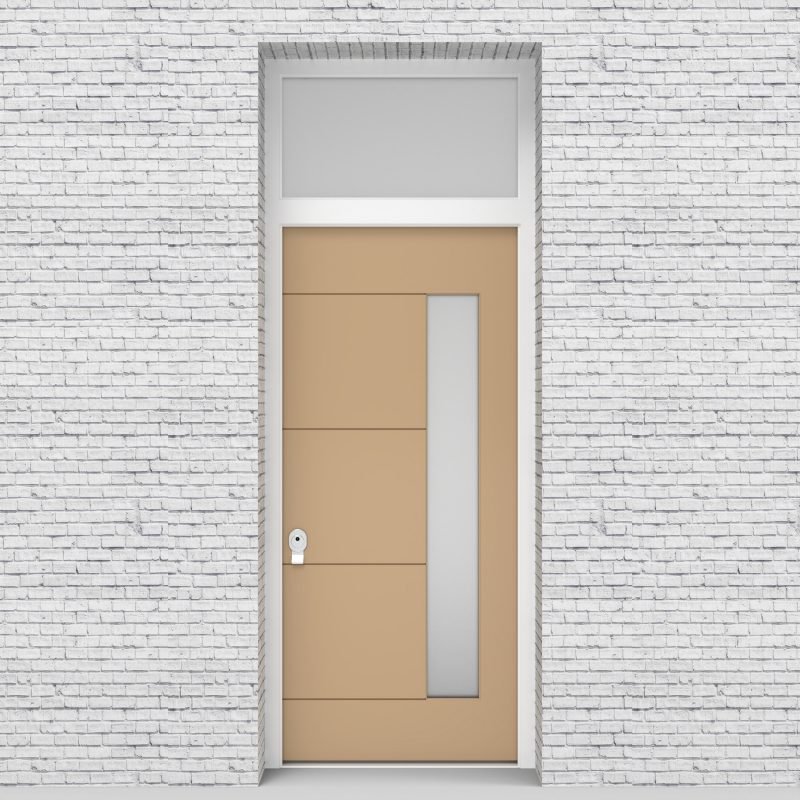 7.single Door With Transom 4 Horizontal Lines With Hinge Side Glass Light Ivory (ral1015)