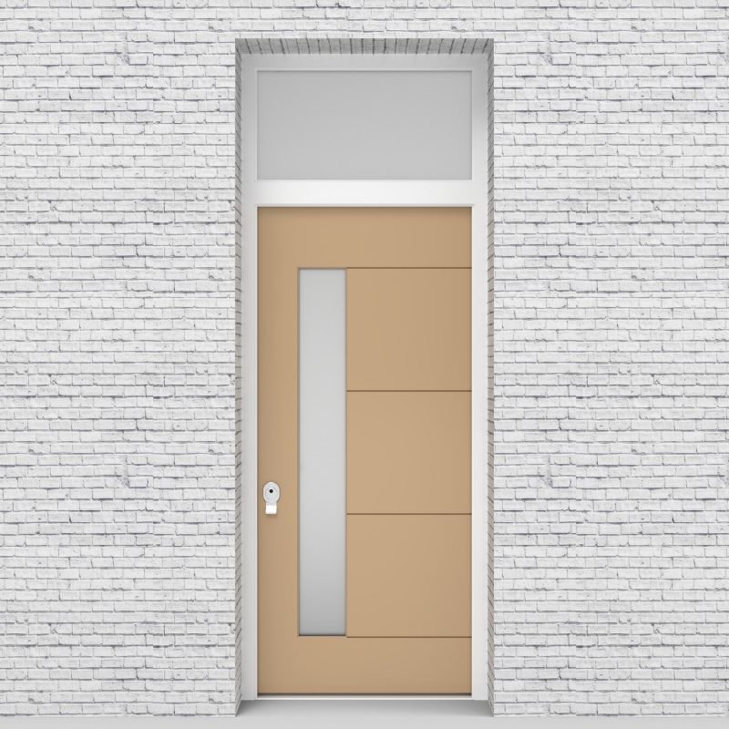 7.single Door With Transom 4 Horizontal Lines With Lock Side Glass Light Ivory (ral1015)