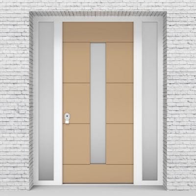 7.single Door With Two Side Panels 4 Horizontal Lines With Central Glass Light Ivory (ral1015)