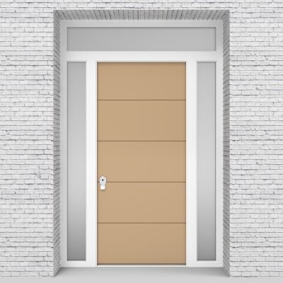 7.single Door With Two Side Panels And Transom 4 Horizontal Lines Light Ivory (ral1015)