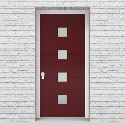 8.single Door 4 Horizontal Lines With 4 Glass Squares Ruby Red (ral3003)