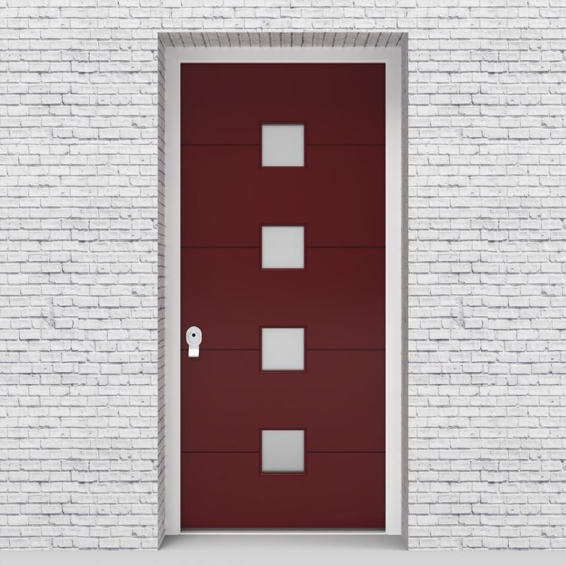 8.single Door 4 Horizontal Lines With 4 Glass Squares Ruby Red (ral3003)