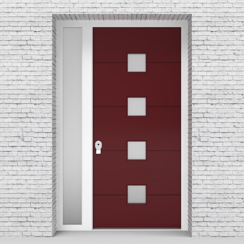 8.single Door With Left Side Panel 4 Horizontal Lines With 4 Glass Ruby Red (ral3003)