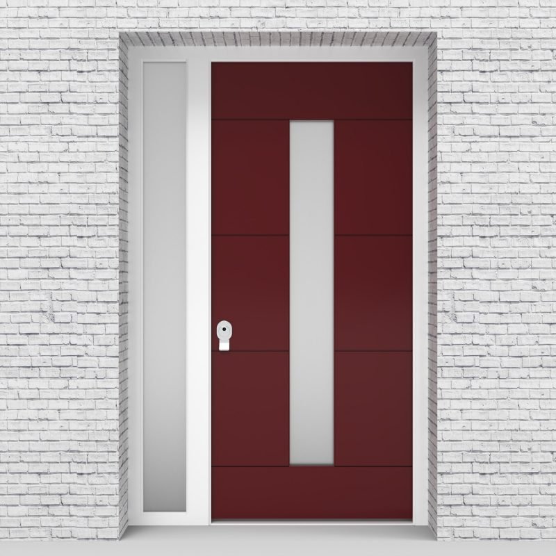 8.single Door With Left Side Panel 4 Horizontal Lines With Central Glass Ruby Red (ral3003)