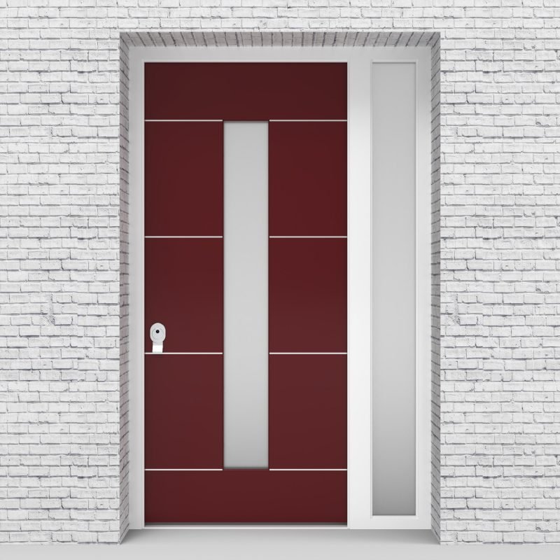 8.single Door With Right Side Panel 4 Aluminium Inlays With Central Glass Ruby Red (ral3003)