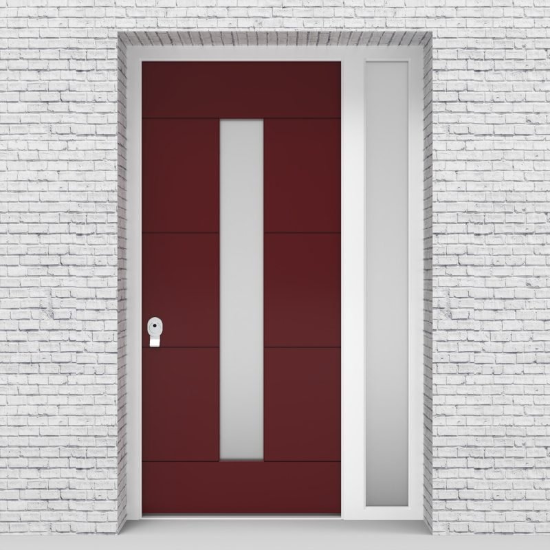 8.single Door With Right Side Panel 4 Horizontal Lines With Central Glass Ruby Red (ral3003)