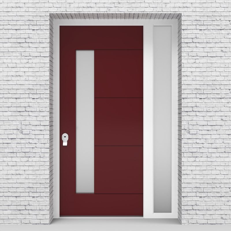 8.single Door With Right Side Panel 4 Horizontal Lines With Lock Side Glass Ruby Red (ral3003)