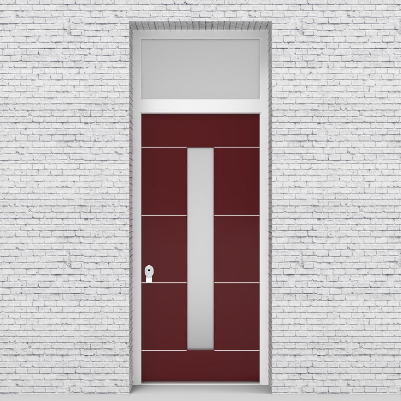 8.single Door With Transom 4 Aluminium Inlays With Central Glass Ruby Red (ral3003)