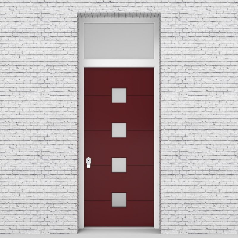 8.single Door With Transom 4 Horizontal Lines With 4 Glass Squares Ruby Red (ral3003)