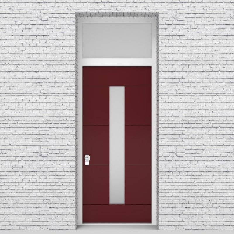 8.single Door With Transom 4 Horizontal Lines With Central Glass Ruby Red (ral3003)