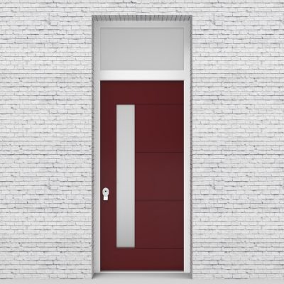 8.single Door With Transom 4 Horizontal Lines With Lock Side Glass Ruby Red (ral3003)