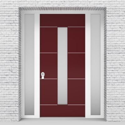 8.single Door With Two Side Panels 4 Aluminium Inlays With Central Glass Ruby Red (ral3003)