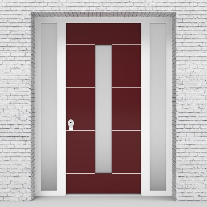 8.single Door With Two Side Panels 4 Aluminium Inlays With Central Glass Ruby Red (ral3003)