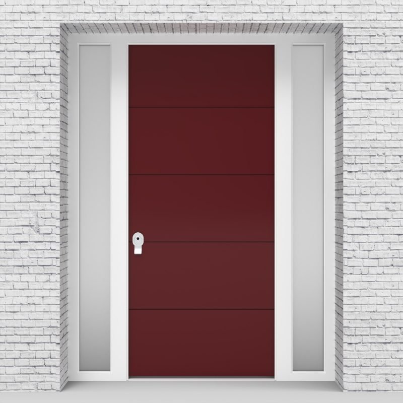 8.single Door With Two Side Panels 4 Horizontal Lines Ruby Red (ral3003)