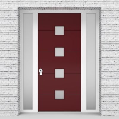 8.single Door With Two Side Panels 4 Horizontal Lines With 4 Glass Ruby Red (ral3003)