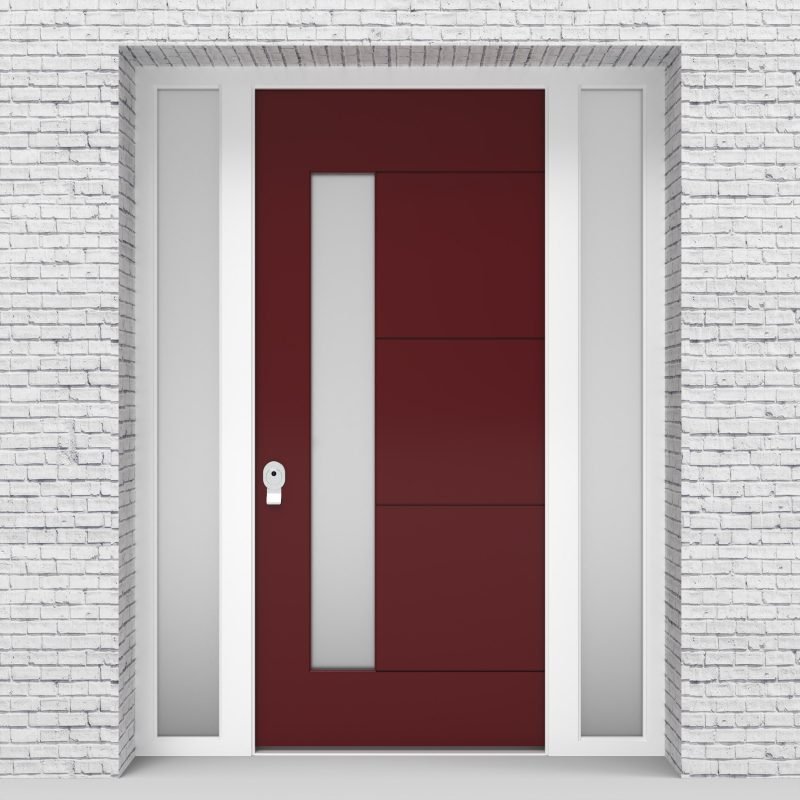 8.single Door With Two Side Panels 4 Horizontal Lines With Lock Side Glass Ruby Red (ral3003)