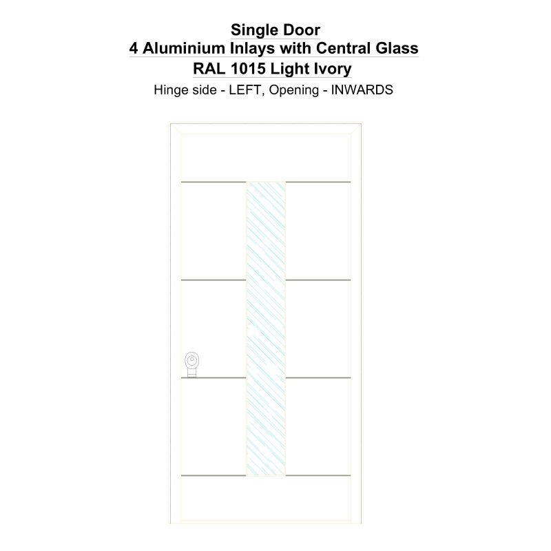 Sd 4 Aluminium Inlays With Central Glass Ral 1015 Light Ivory Security Door
