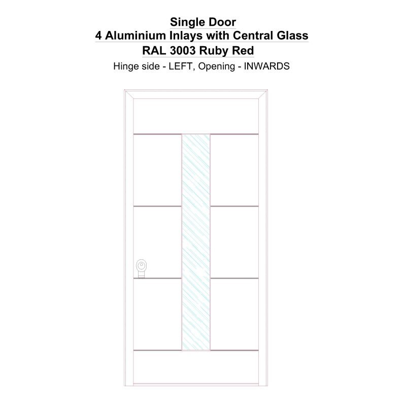 Sd 4 Aluminium Inlays With Central Glass Ral 3003 Ruby Red Security Door