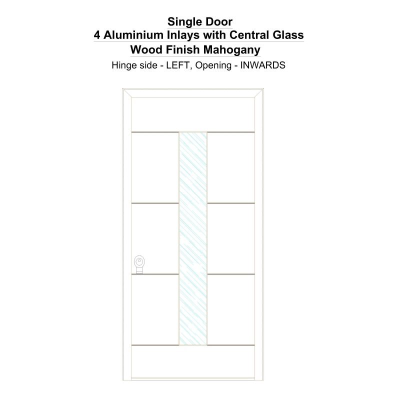 Sd 4 Aluminium Inlays With Central Glass Wood Finish Mahogany Security Door