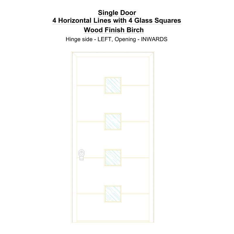 Sd 4 Horizontal Lines With 4 Glass Squares Wood Finish Birch Security Door