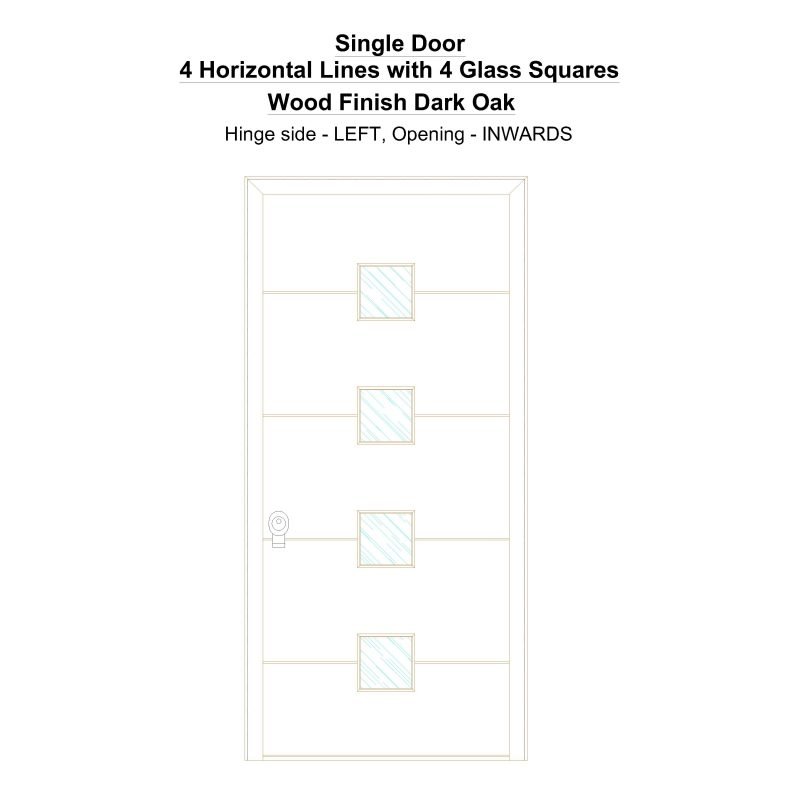 Sd 4 Horizontal Lines With 4 Glass Squares Wood Finish Dark Oak Security Door