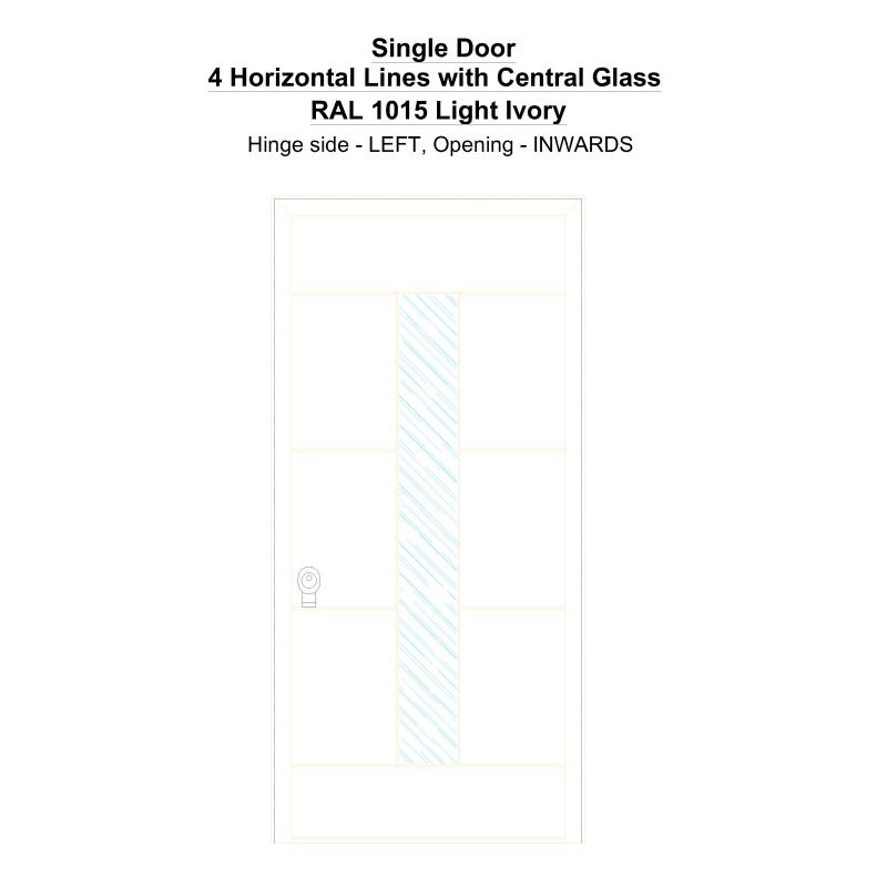 Sd 4 Horizontal Lines With Central Glass Ral 1015 Light Ivory Security Door