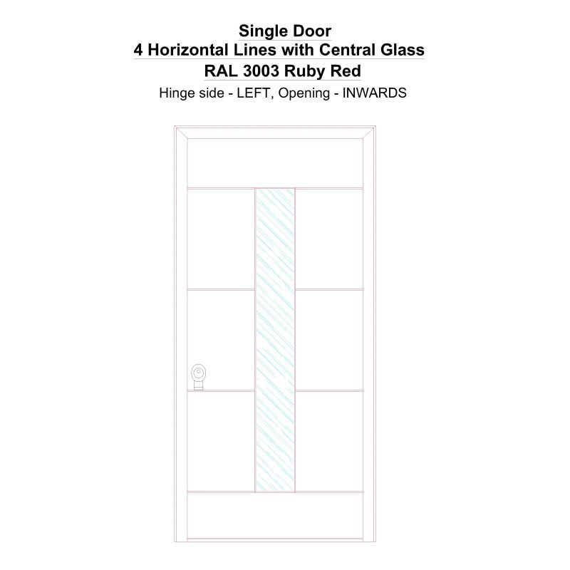 Sd 4 Horizontal Lines With Central Glass Ral 3003 Ruby Red Security Door