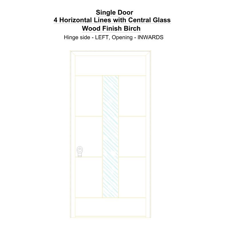 Sd 4 Horizontal Lines With Central Glass Wood Finish Birch Security Door