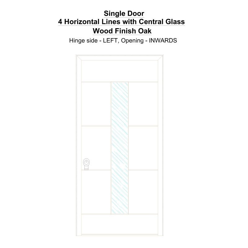 Sd 4 Horizontal Lines With Central Glass Wood Finish Oak Security Door