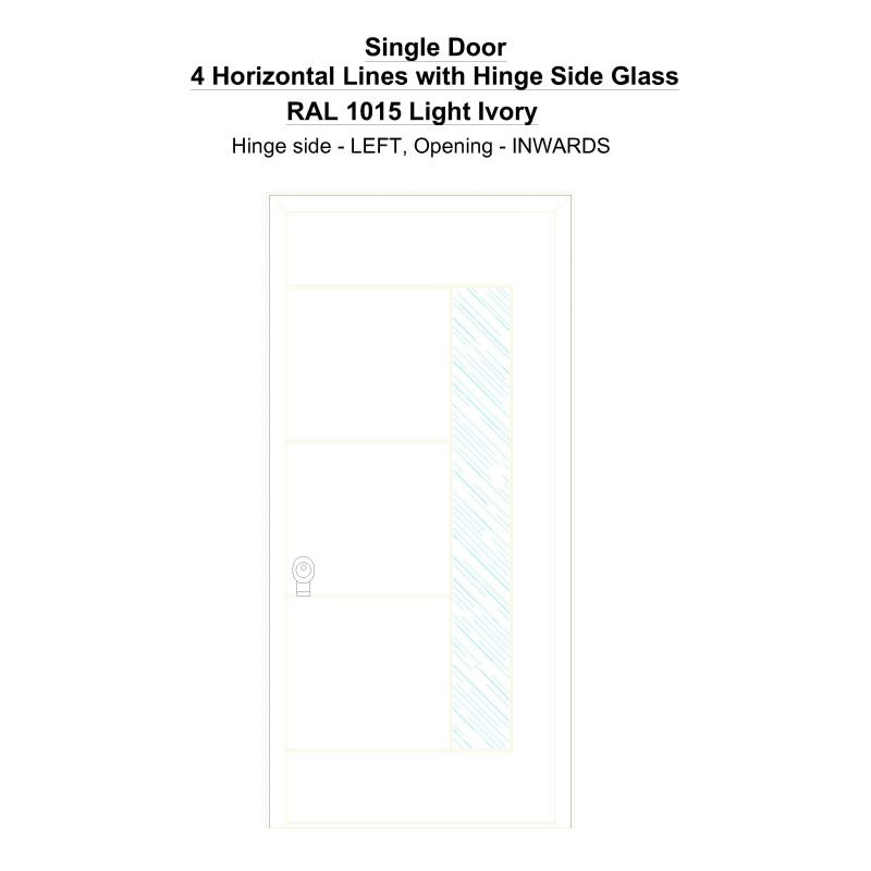 Sd 4 Horizontal Lines With Hinge Side Glass Ral 1015 Light Ivory Security Door