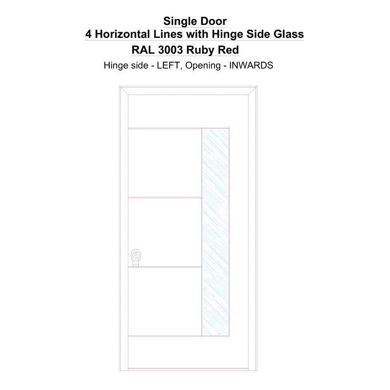 Sd 4 Horizontal Lines With Hinge Side Glass Ral 3003 Ruby Red Security Door