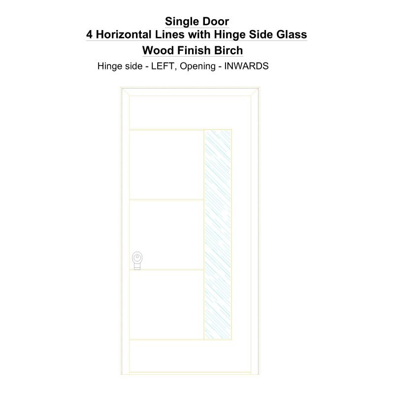 Sd 4 Horizontal Lines With Hinge Side Glass Wood Finish Birch Security Door