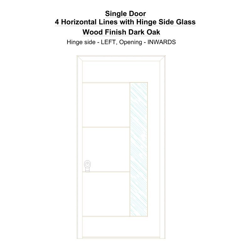 Sd 4 Horizontal Lines With Hinge Side Glass Wood Finish Dark Oak Security Door