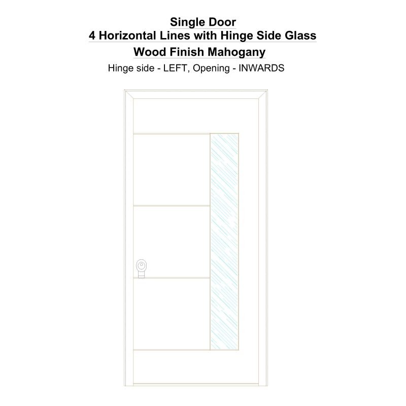 Sd 4 Horizontal Lines With Hinge Side Glass Wood Finish Mahogany Security Door