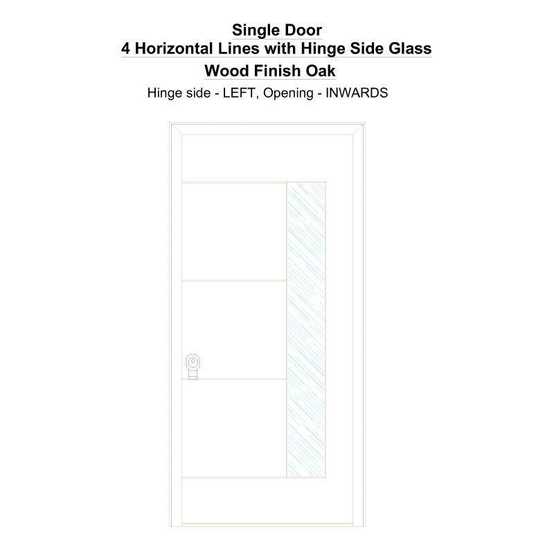 Sd 4 Horizontal Lines With Hinge Side Glass Wood Finish Oak Security Door