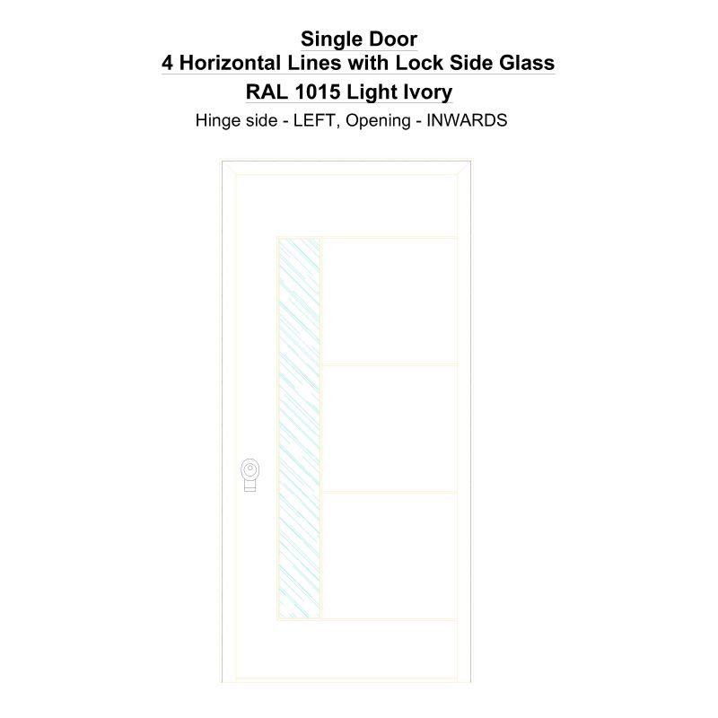 Sd 4 Horizontal Lines With Lock Side Glass Ral 1015 Light Ivory Security Door