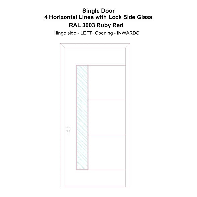Sd 4 Horizontal Lines With Lock Side Glass Ral 3003 Ruby Red Security Door