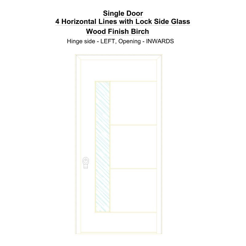 Sd 4 Horizontal Lines With Lock Side Glass Wood Finish Birch Security Door