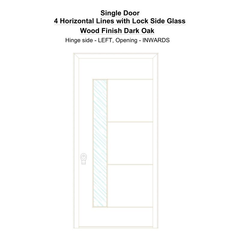 Sd 4 Horizontal Lines With Lock Side Glass Wood Finish Dark Oak Security Door