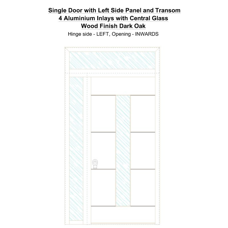 Sd1spt(left) 4 Aluminium Inlays With Central Glass Wood Finish Dark Oak Security Door