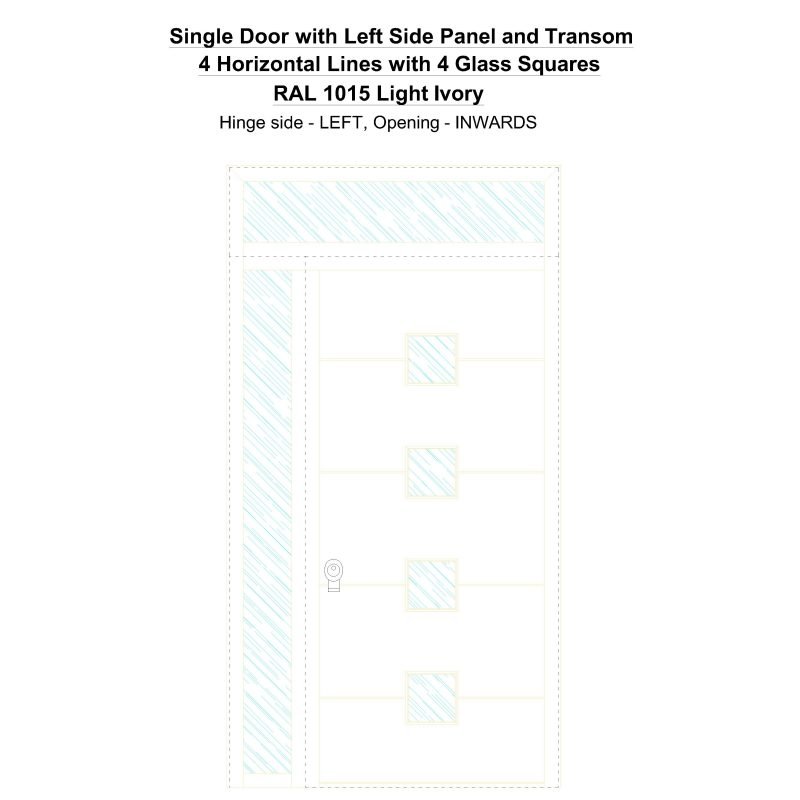 Sd1spt(left) 4 Horizontal Lines With 4 Glass Squares Ral 1015 Light Ivory Security Door