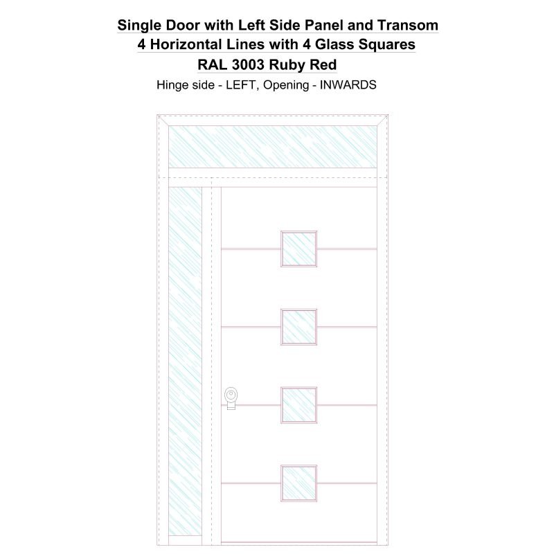 Sd1spt(left) 4 Horizontal Lines With 4 Glass Squares Ral 3003 Ruby Red Security Door